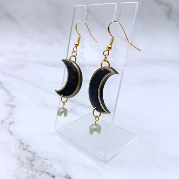 Black Moon Lily of the Valley Dangle Earrings - Picture 4 of 13